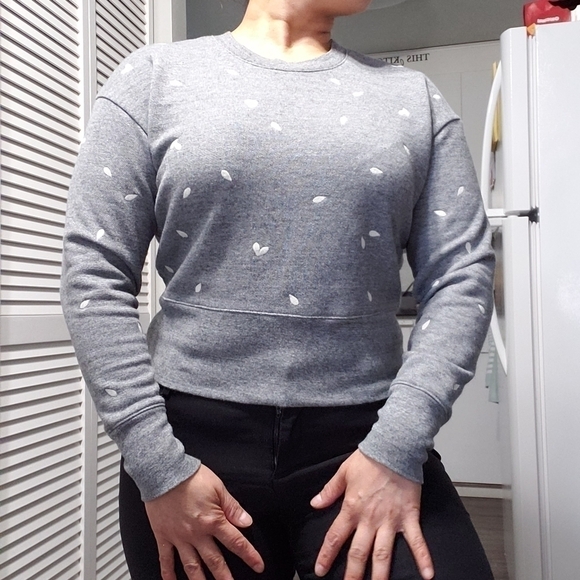 Madewell WOMEN'S GRAY PETAL HEARTS EMBROIDERED LONG SLEEVE SWEATSHIRT, S… - Picture 8 of 16